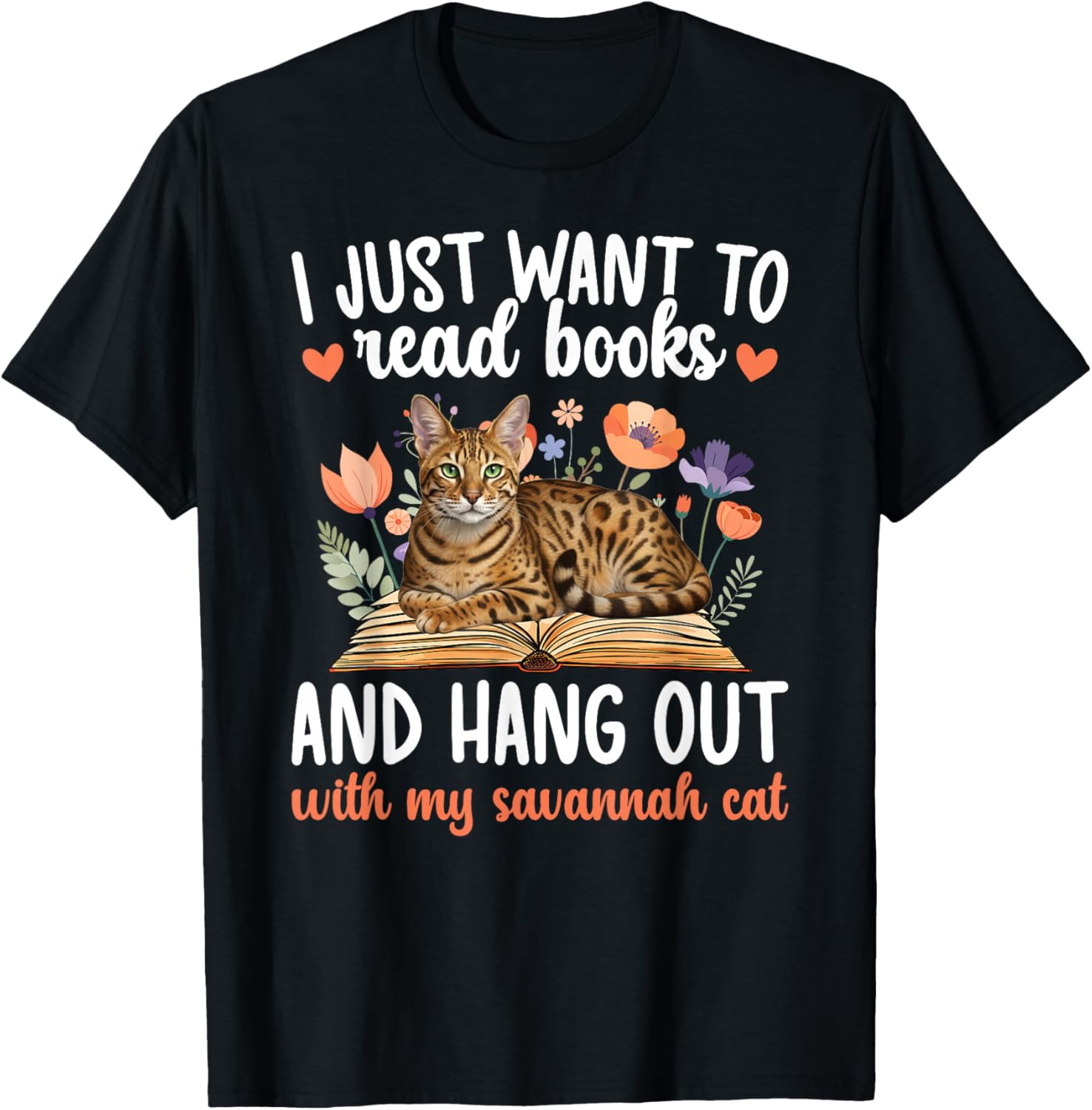 Books and My Savannah Cat Owner Savannah Cat Lover T-Shirt - T-Shirt | Black