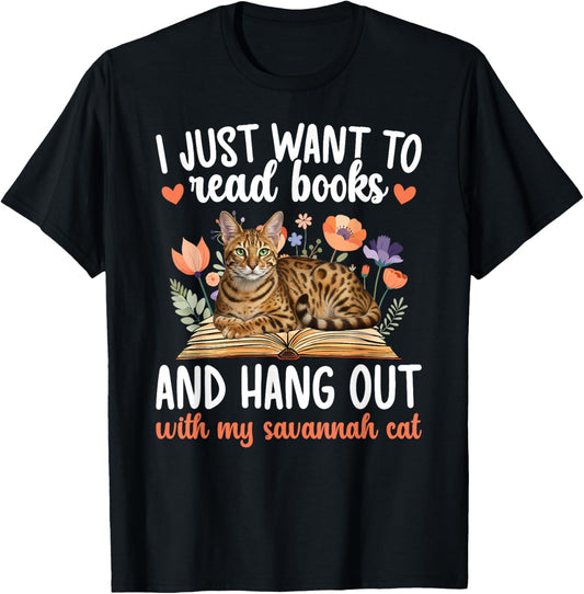 Books and My Savannah Cat Owner Savannah Cat Lover T-Shirt - T-Shirt | Black