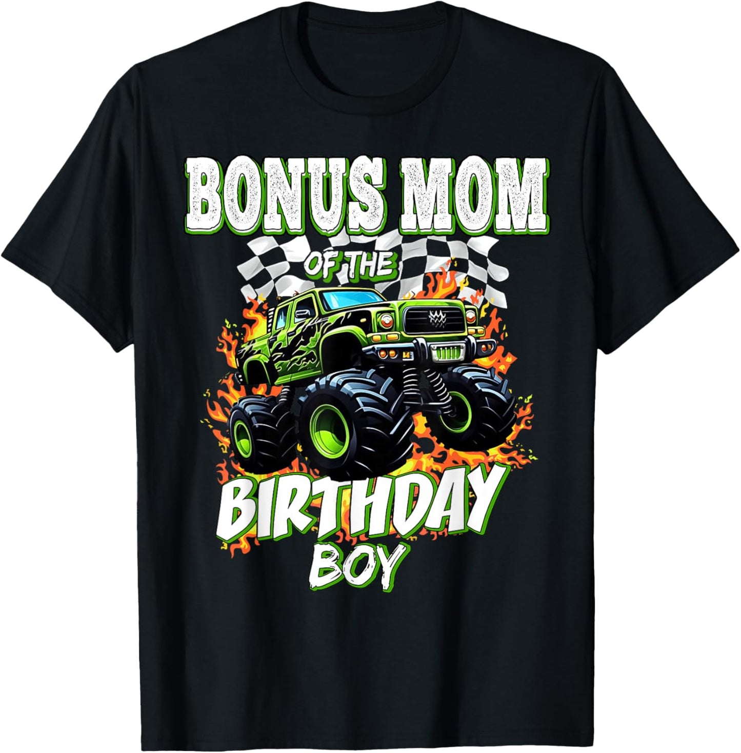 Bonus Mom of The Birthday Boy Monster Truck Birthday Kids T-Shirt - T-Shirt | Black