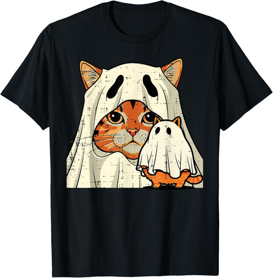 Halloween Ghost Cat Pictorial Funny Costume Women Men Kids T-Shirt - T-Shirt | Black