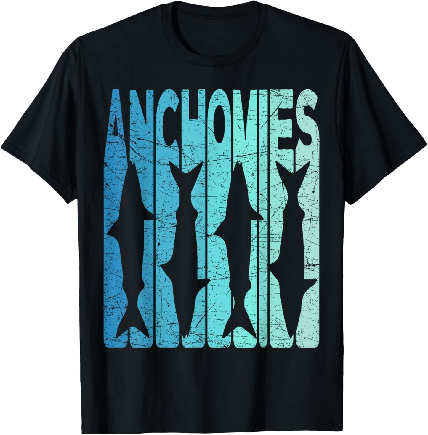 Anchovies Vintage Anchovies Fishing Retro Seafood T-Shirt - T-Shirt | Black