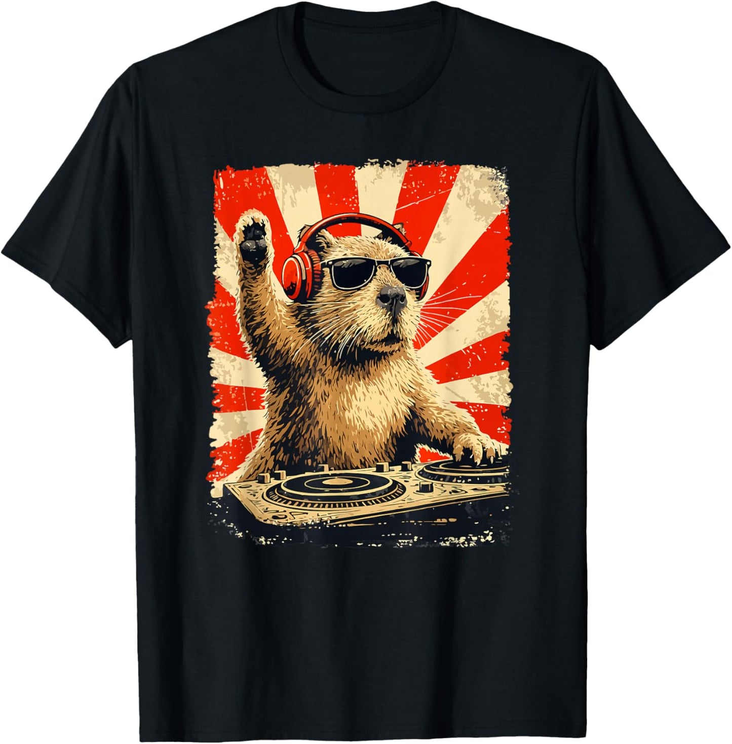 DJ Capybara Disco Sound Tech Headphone Music Capybara Gifts T-Shirt - T-Shirt | Black