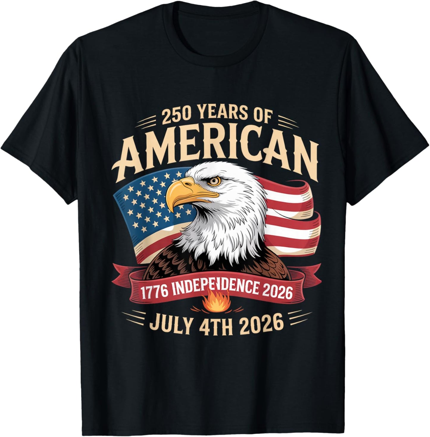 Years of Freedom American Flag Design 250 Celebration 2026 T-Shirt - T-Shirt | Black