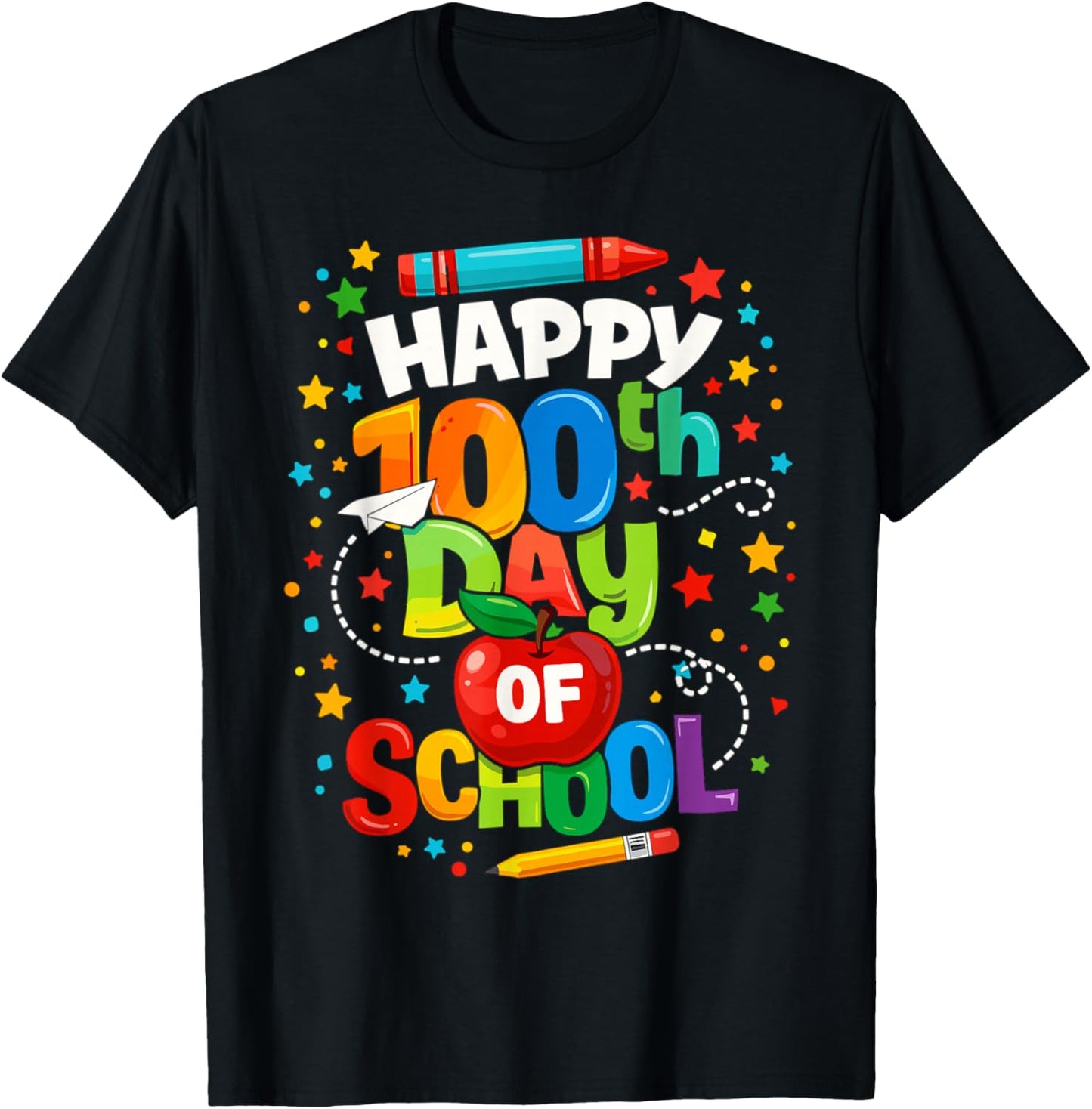 Happy 100th Day of School Cute for Kids Students Teachers T-Shirt - T-Shirt | Black