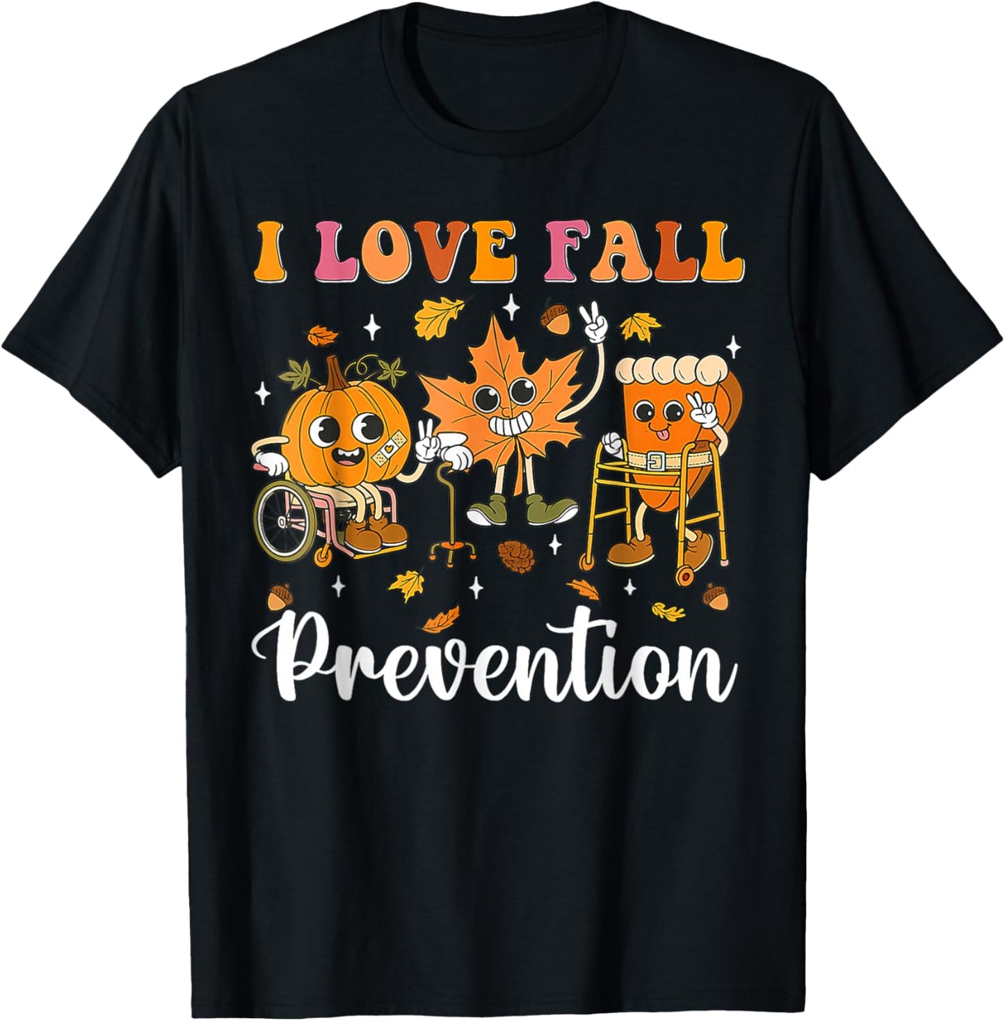 Groovy Retro I Love Fall Prevention Physical Therapy Autumn T-Shirt - T-Shirt | Black
