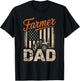 Farmer Dad Tractor and American Flag Fathers Farming T-Shirt - T-Shirt | Black