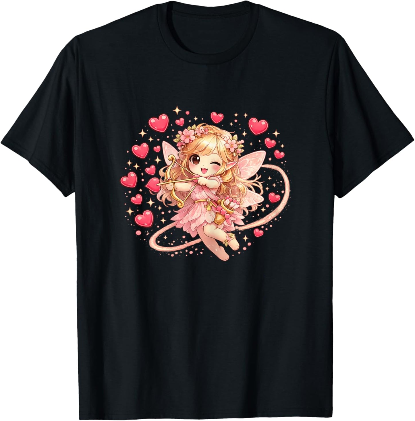 Cute Fairy Valentine Day Outfit Hearts Arrow Love for Girl T-Shirt - T-Shirt | Black