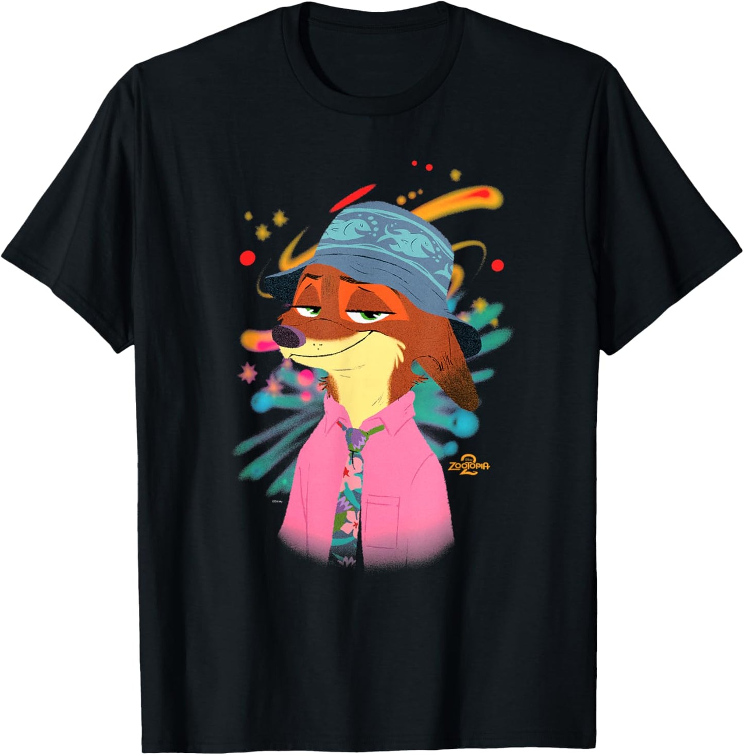 Disney Zootopia 2 Nick Wilde in Hawaiian Attire T-Shirt - T-Shirt | Black