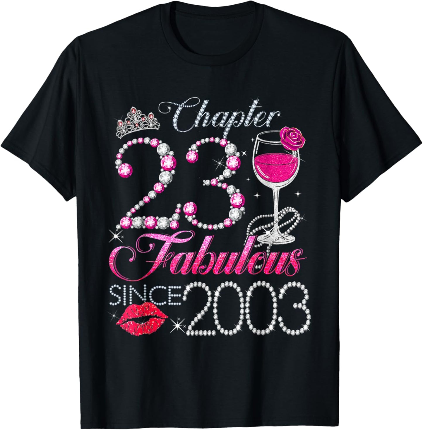Chapter 23 Fabulous Since 2003 23rd Birthday Queen Diamond T-Shirt - T-Shirt | Black