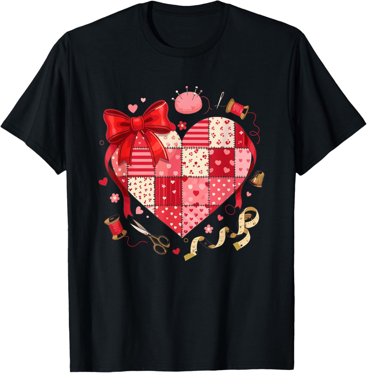 Patchwork Heart Quilting Vintage Country Charm T-Shirt - T-Shirt | Black