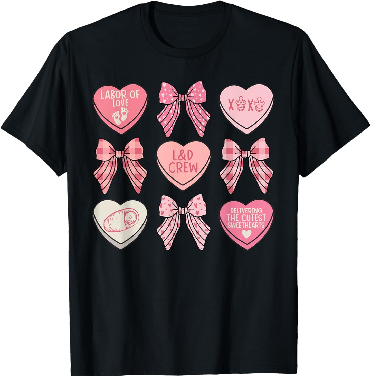 Labor and Delivery Nurse Valentine Hearts Coquette L&D Nurse T-Shirt - T-Shirt | Black