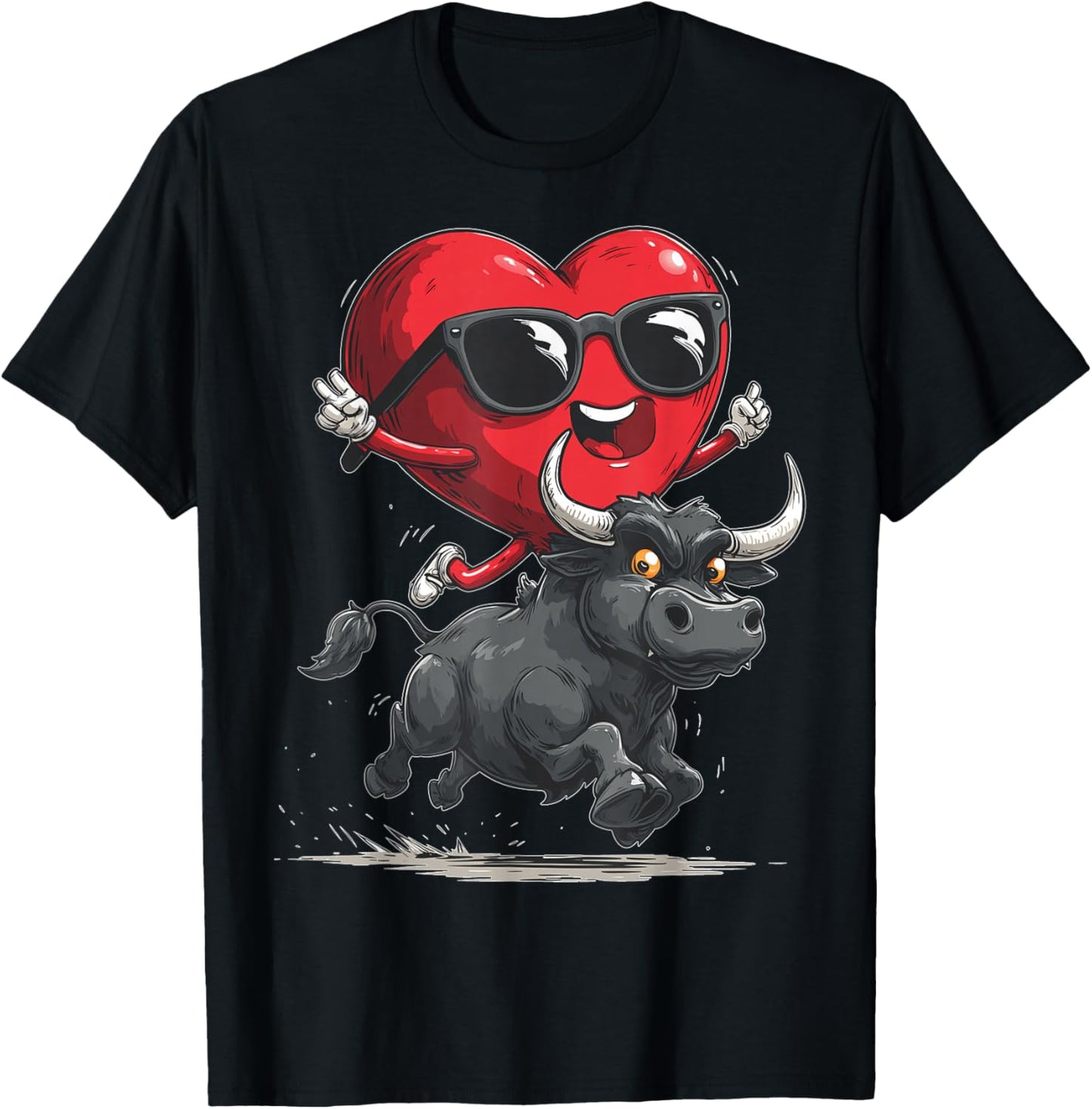 Bull Riding Heart Bull Rider Valentine's Day Sunglasses T-Shirt - T-Shirt | Black