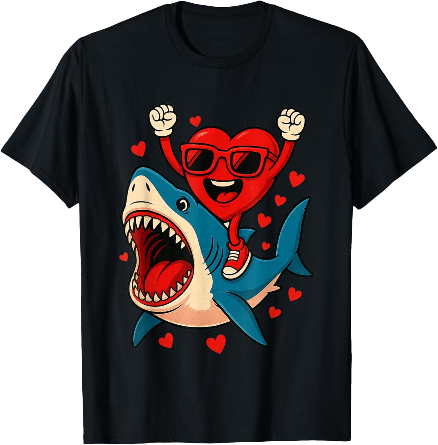 Valentines Day Heart Riding Shark Funny Toddler Boys Kids T-Shirt - T-Shirt | Black