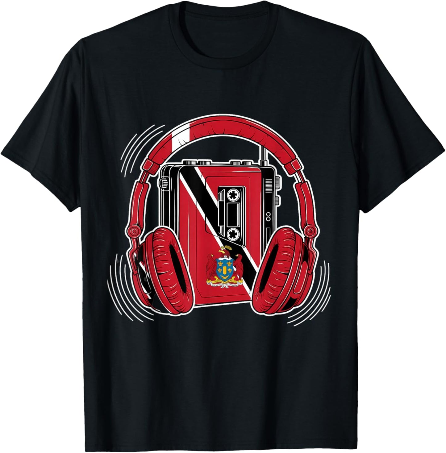 Trinidad and Tobago Flag Headphones Trini Roots Trinidadian T-Shirt - T-Shirt | Black