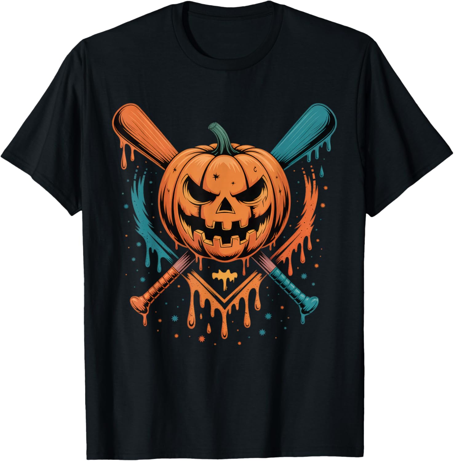 Pumpkin Halloween Baseball Ice Cream Drip Spooky Boys Youth T-Shirt - T-Shirt | Black