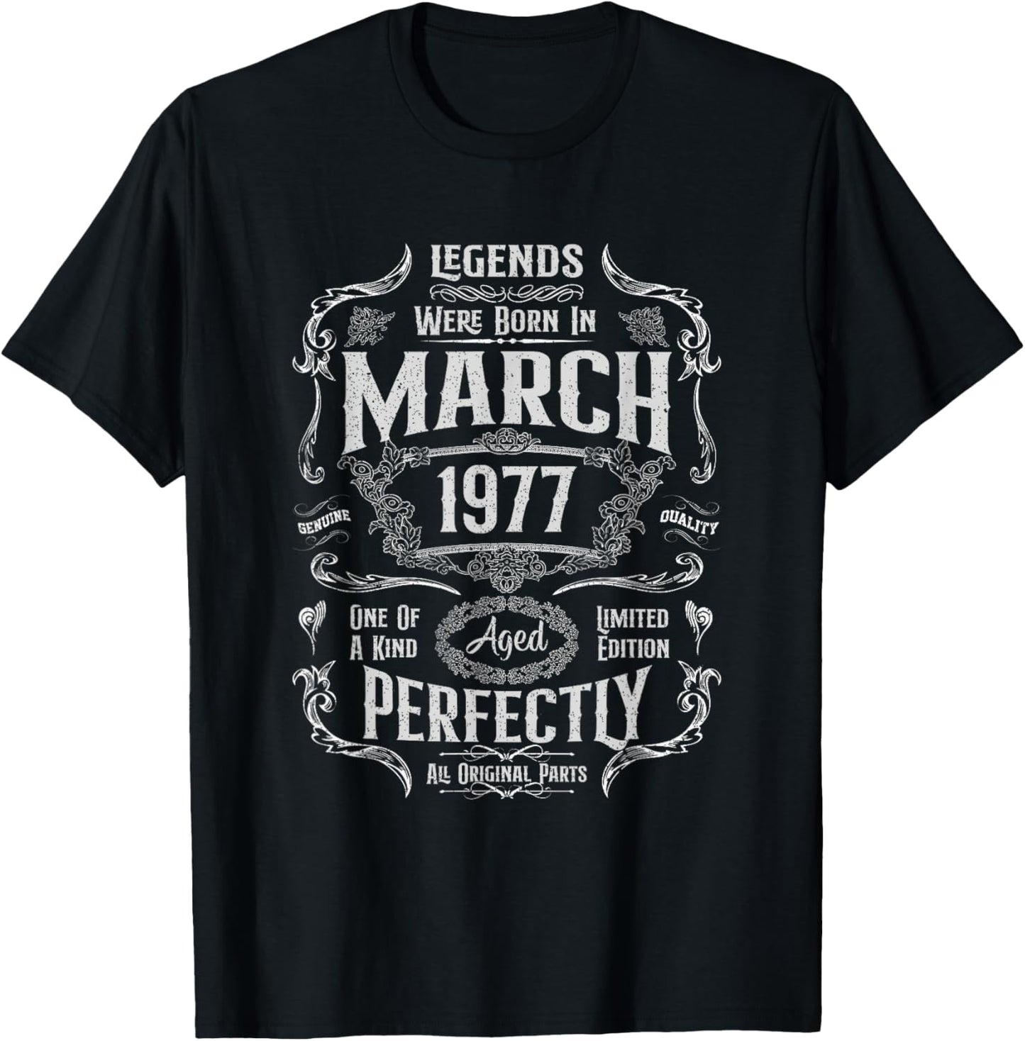 Vintage 49th Birthday Legends were Born in March 1977 T-Shirt - T-Shirt | Black