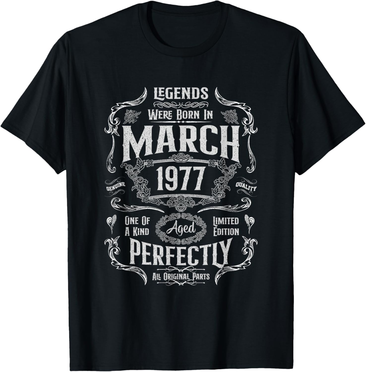 Vintage 49th Birthday Legends were Born in March 1977 T-Shirt - T-Shirt | Black