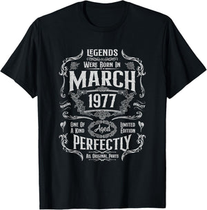 Vintage 49th Birthday Legends were Born in March 1977 T-Shirt - T-Shirt | Black