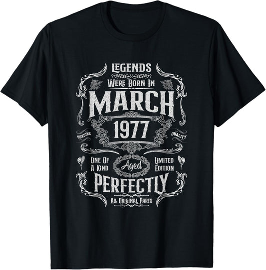 Vintage 49th Birthday Legends were Born in March 1977 T-Shirt - T-Shirt | Black