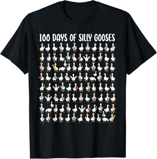 100 Days of Silly Gooses Funny 100th Day of School Teacher T-Shirt - T-Shirt | Black