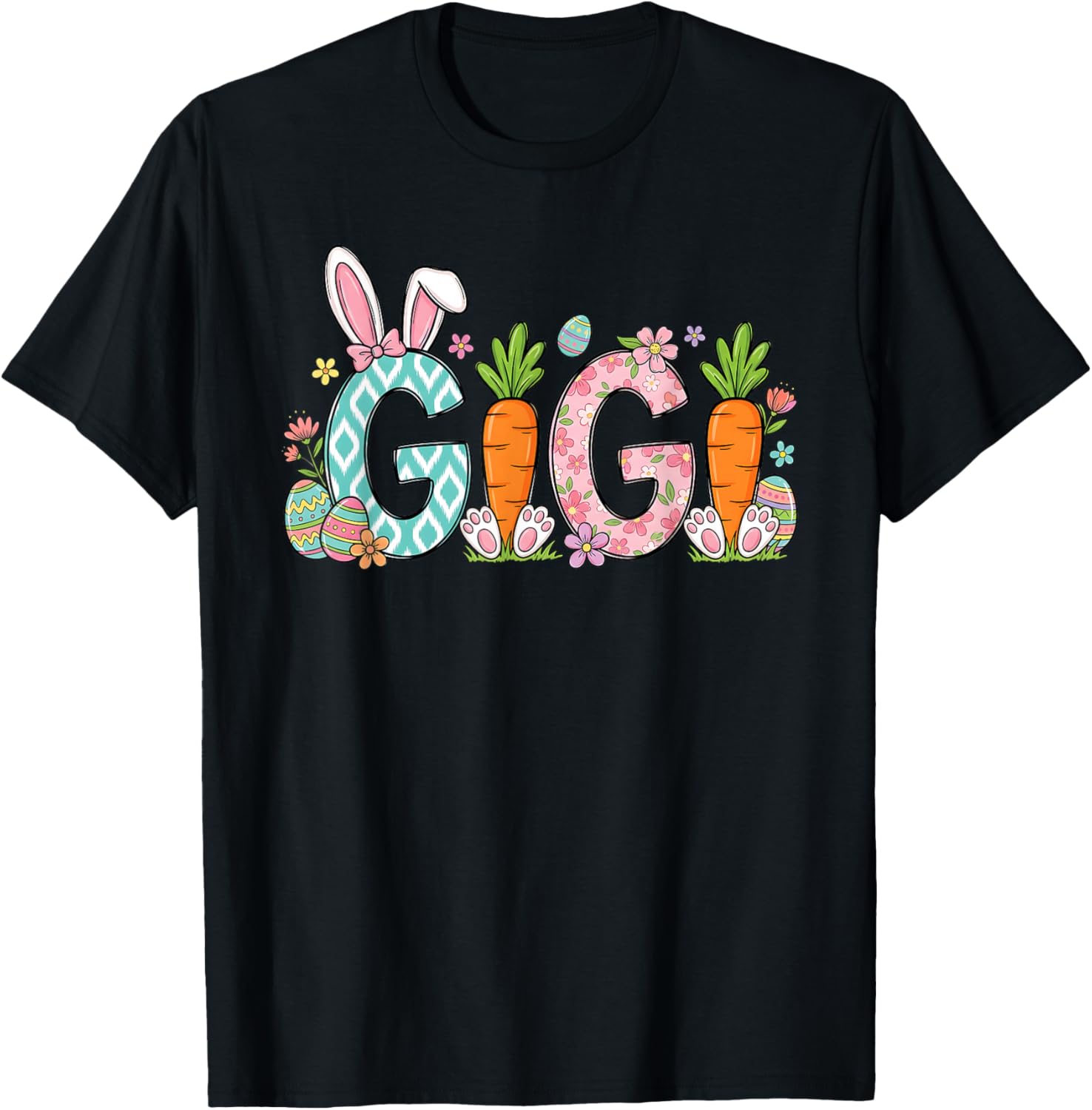 Gigi Easter Bunny Ears Carrots Eggs Spring Floral Grandma T-Shirt - T-Shirt | Black
