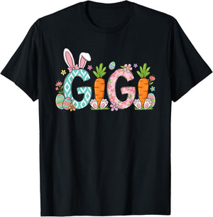 Gigi Easter Bunny Ears Carrots Eggs Spring Floral Grandma T-Shirt - T-Shirt | Black
