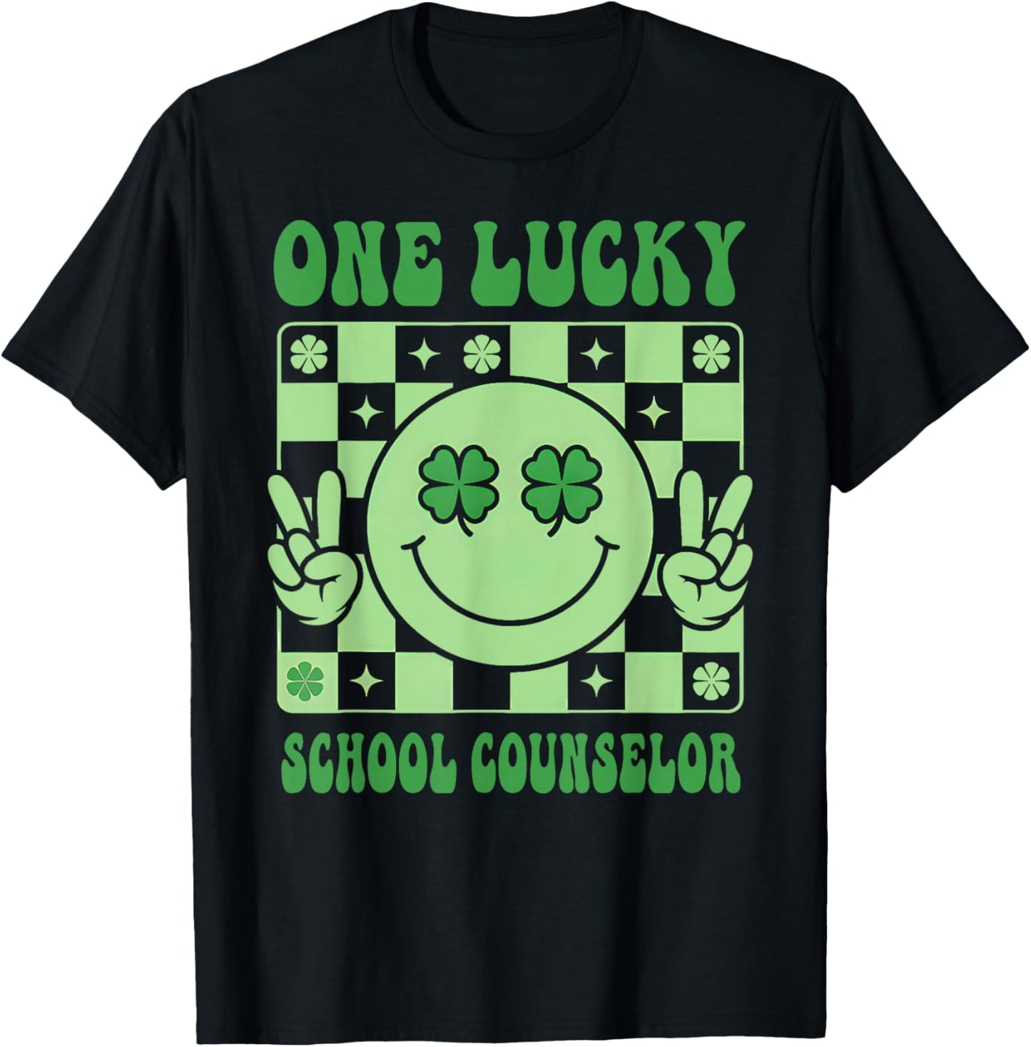 Groovy Shamrock One Lucky School Counselor St Patricks Day T-Shirt - T-Shirt | Black