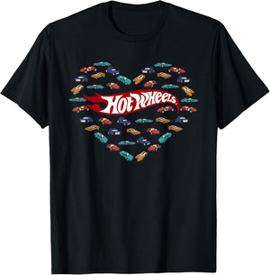 Hot Wheels Valentine's Day Heart with Cars T-Shirt - T-Shirt | Black