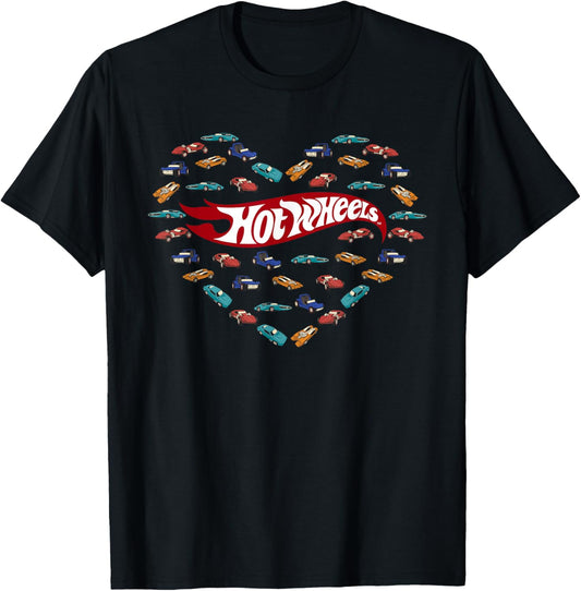 Hot Wheels Valentine's Day Heart with Cars T-Shirt - T-Shirt | Black