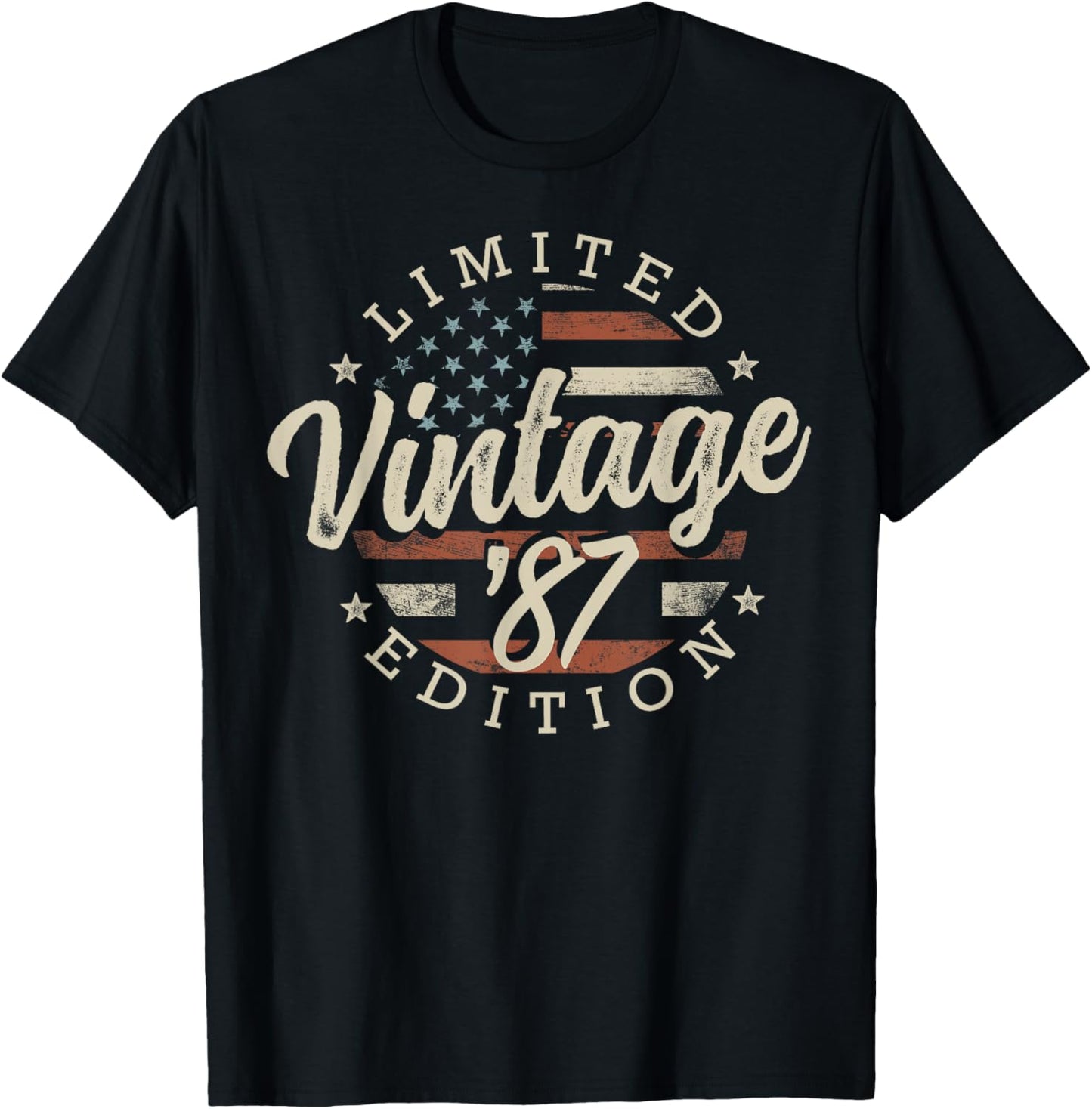 Vintage 1987 Limited Edition USA Flag 38th Birthday T-Shirt - T-Shirt | Black