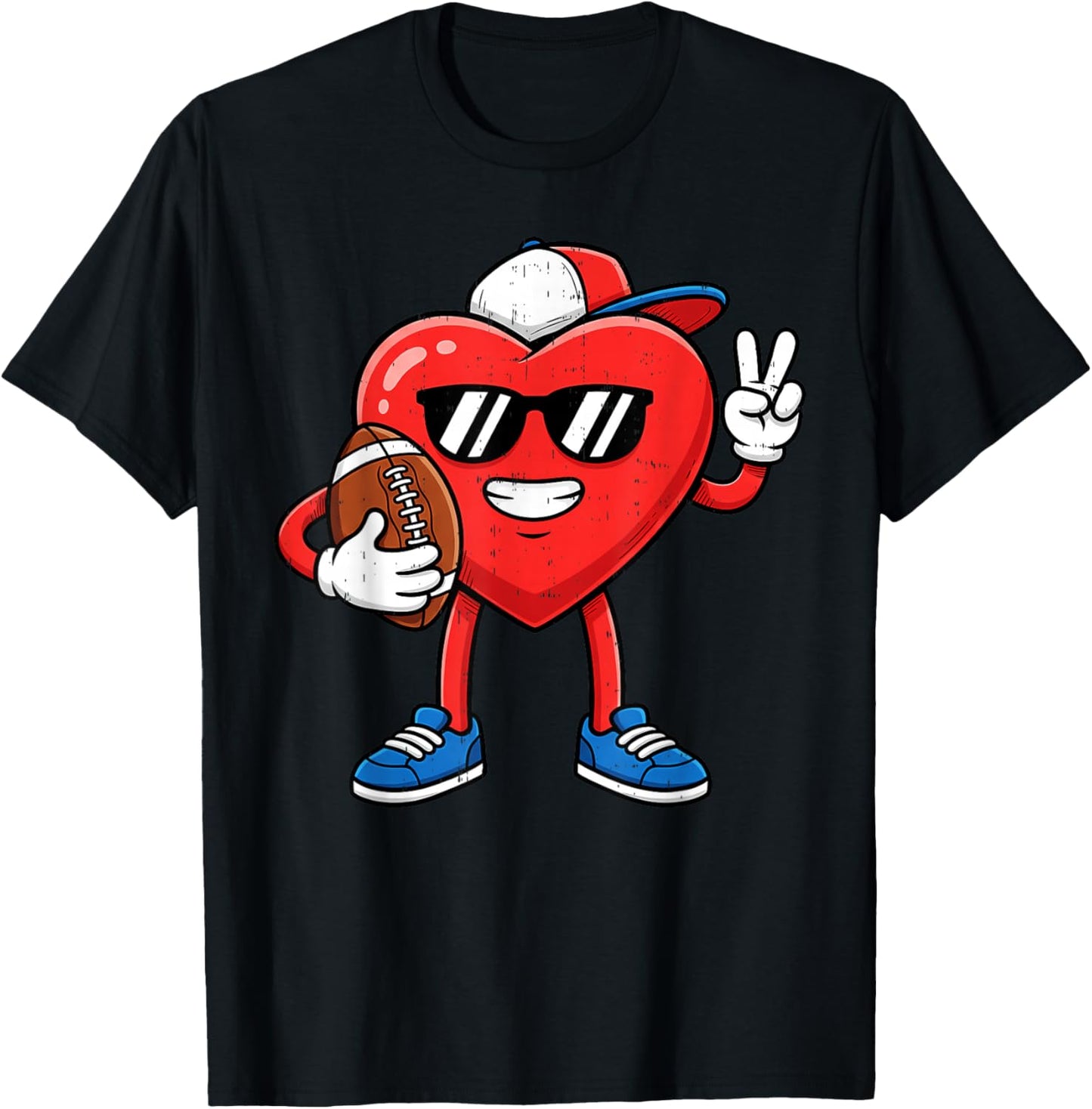 Boy Valentines Day Heart American Football Boys Men Kids T-Shirt - T-Shirt | Black