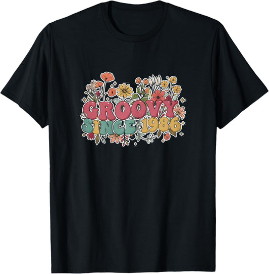 Groovy Since 1986 40th Birthday Vintage T-Shirt - T-Shirt | Black