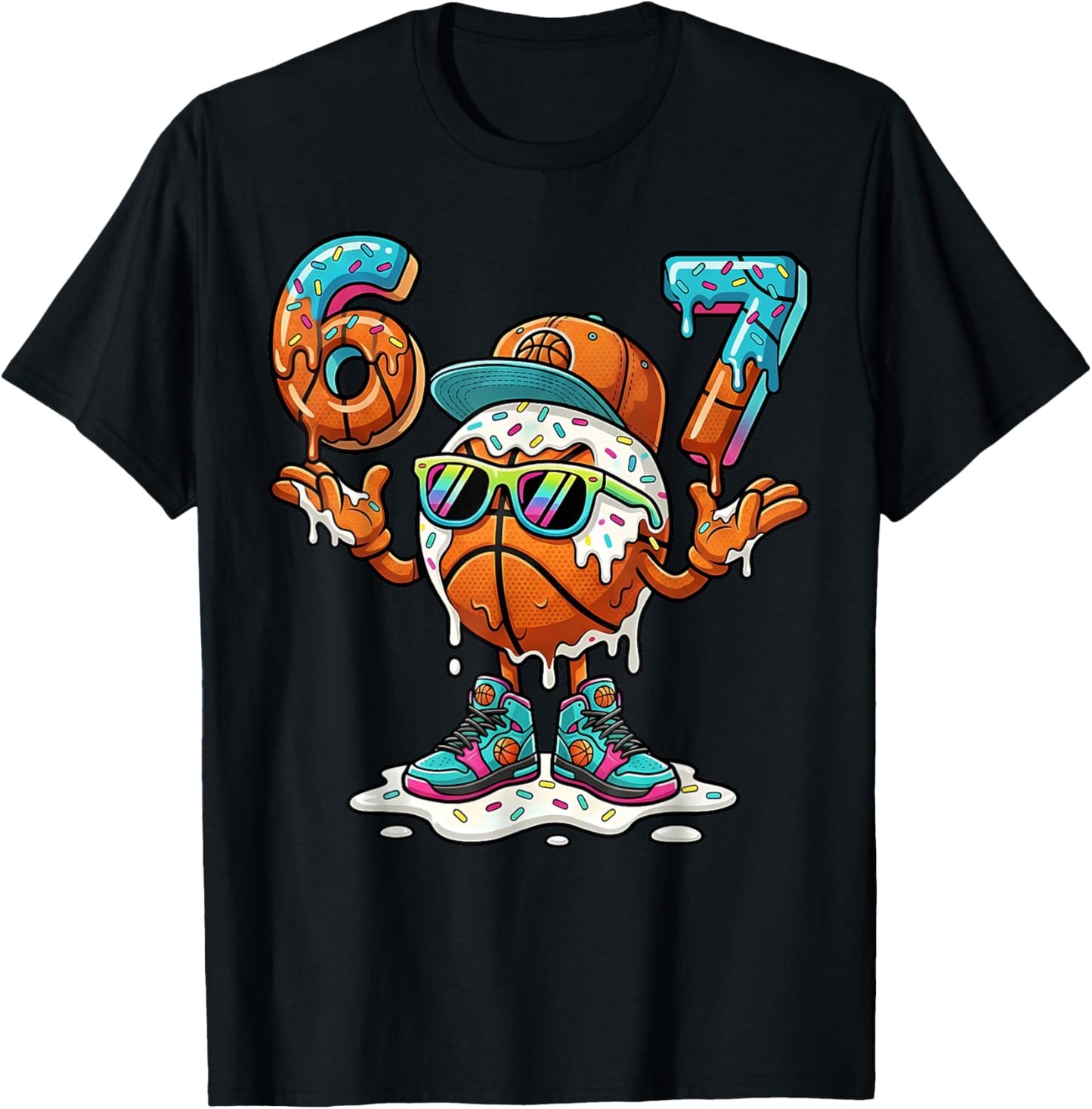 67 Meme Six Seven 6 7 Meme Funny Basketball Ice Cream T-Shirt - T-Shirt | Black