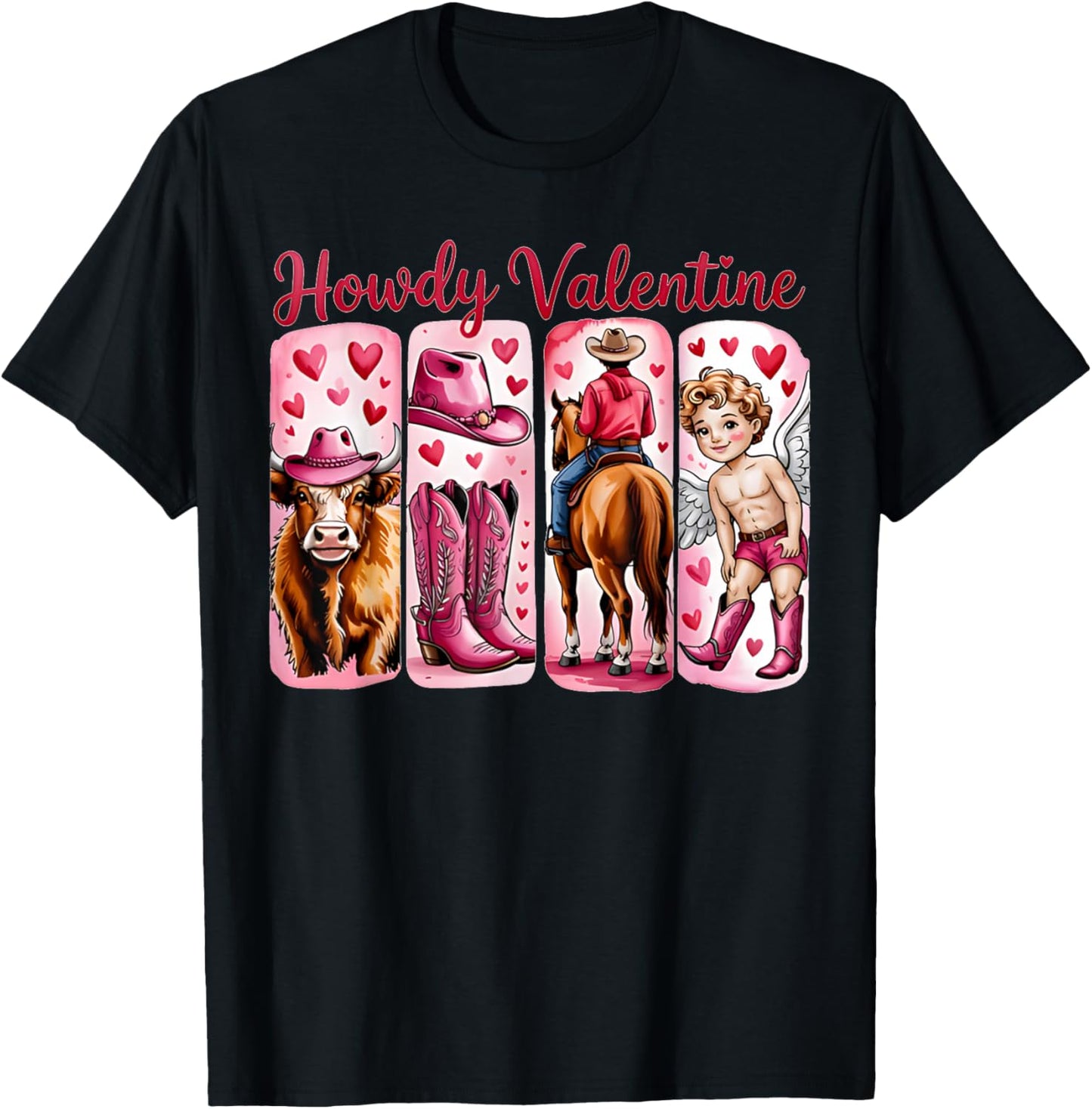 Howdy Valentine Retro Cowboy Western Love T-Shirt - T-Shirt | Black