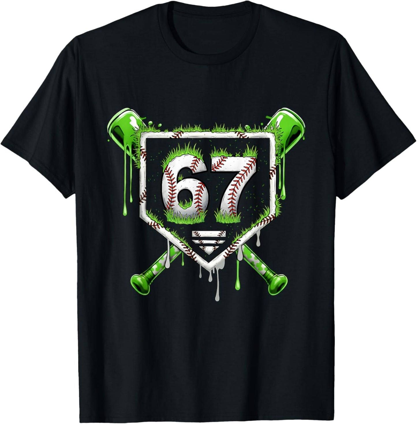 Baseball Ice Cream Drip Number 67 Player 67th Birthday Kids T-Shirt - T-Shirt | Black