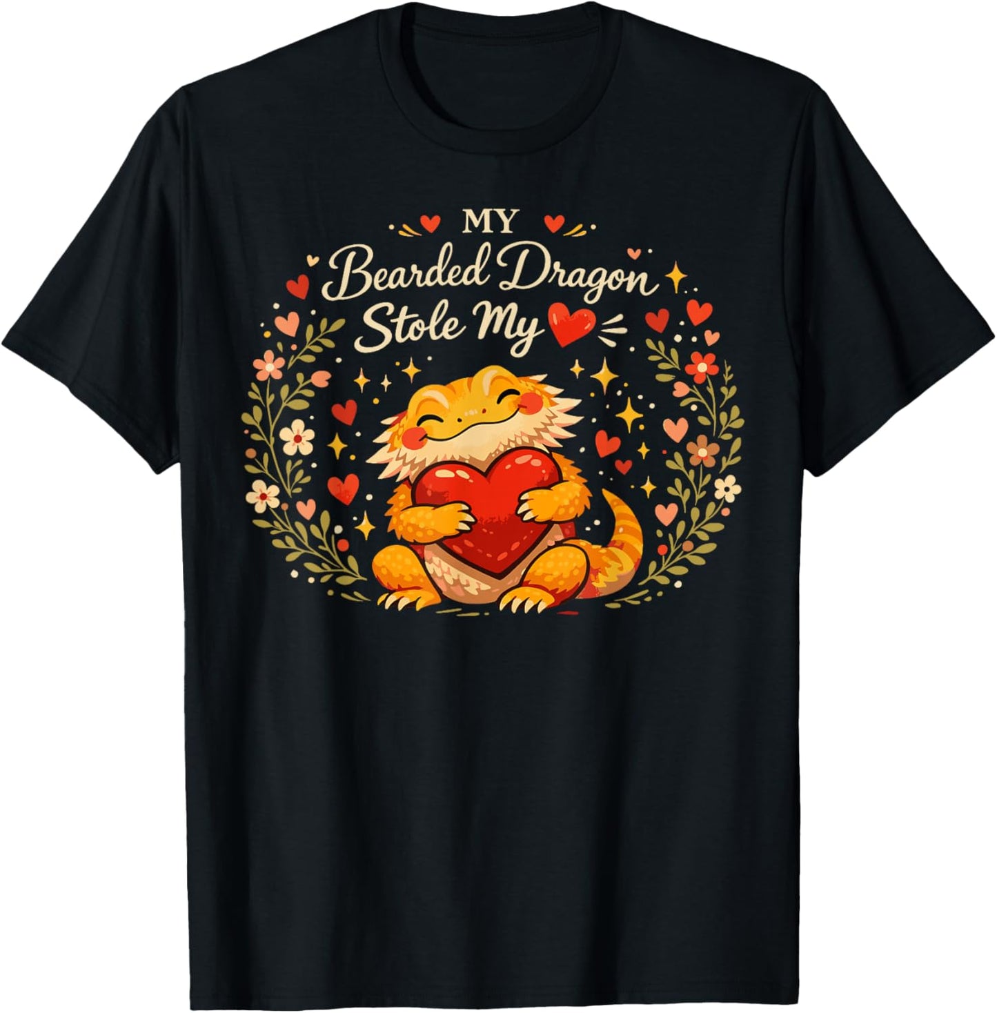 My Bearded Dragon Stole My Heart Funny Valentine’s Reptile T-Shirt - T-Shirt | Black
