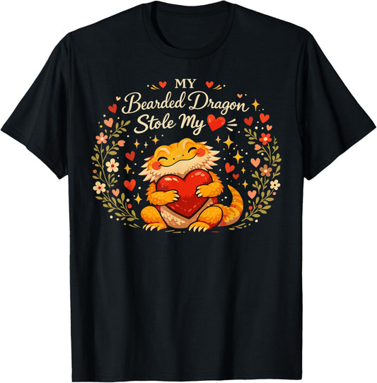 My Bearded Dragon Stole My Heart Funny Valentine’s Reptile T-Shirt - T-Shirt | Black