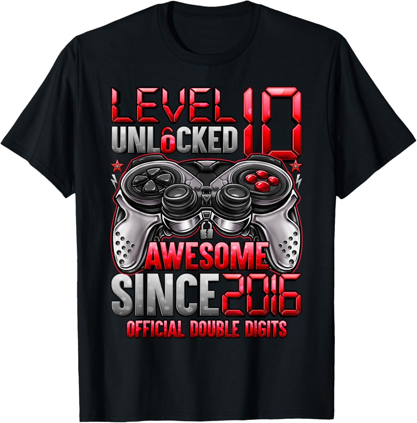 Official Double Digits Level 10 Unlocked 10th Birthday Boy T-Shirt - T-Shirt | Black