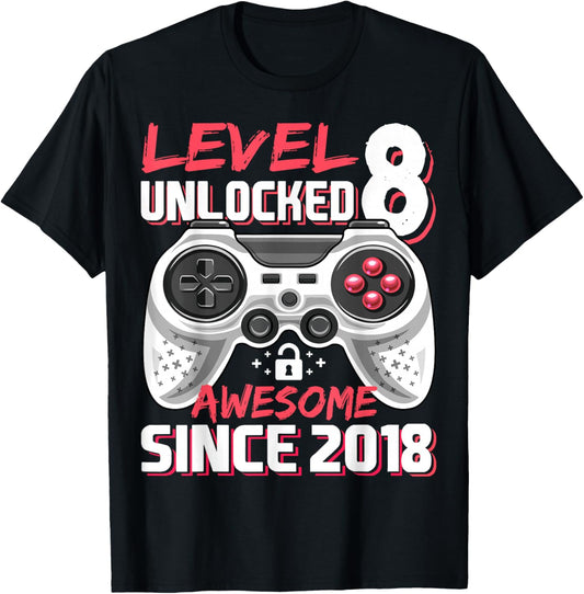 Level 8 Unlocked Birthday Boy Gamer 8th Video Game 2018 T-Shirt - T-Shirt | Black