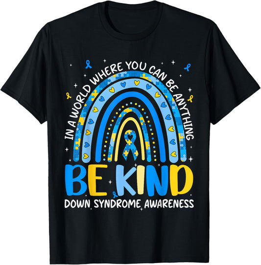 Be Kind Down Syndrome Awareness Peace Sign Men Women Kid T-Shirt - T-Shirt | Black