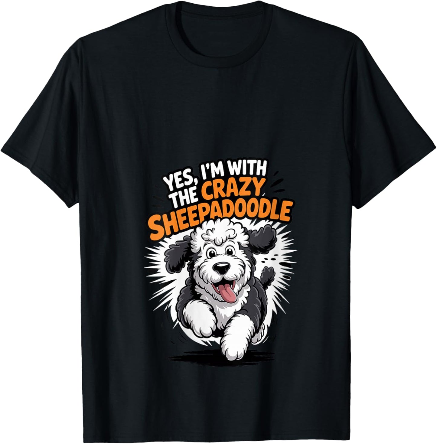 Women's Funny Cute Pet Dog Breed Yes I'm with The Crazy Sheepadoodle V-Neck T-Shirt - T-Shirt | Black