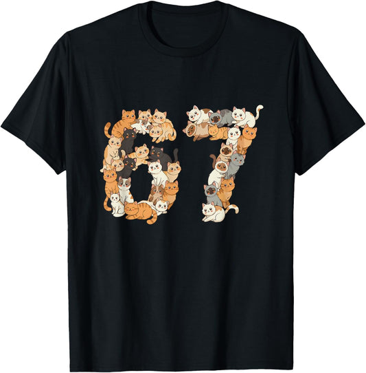 67 Shirt with Cats Meme Boys Girls Kittens 67 Cat Six Seven T-Shirt - T-Shirt | Black