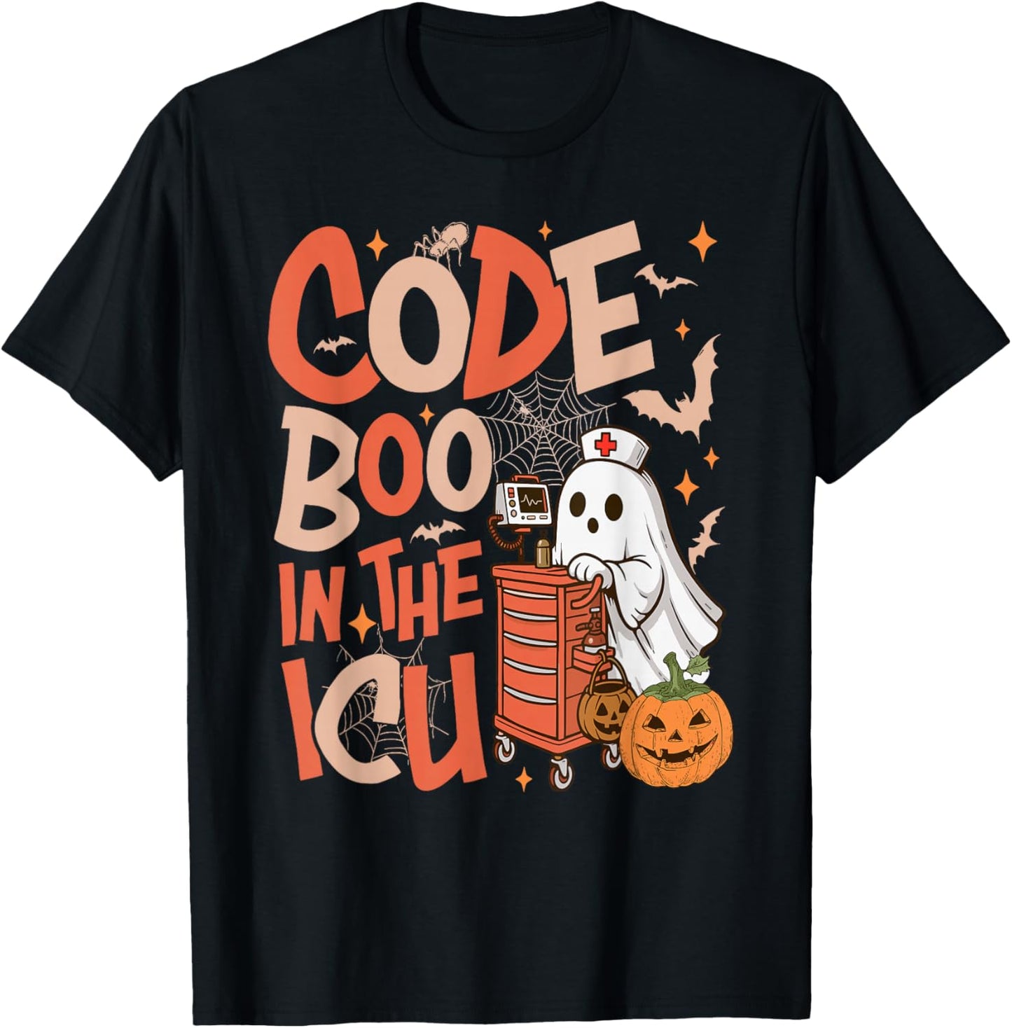Ghost Code Boo in The ICU Nursing Nurse Halloween Costume T-Shirt - T-Shirt | Black
