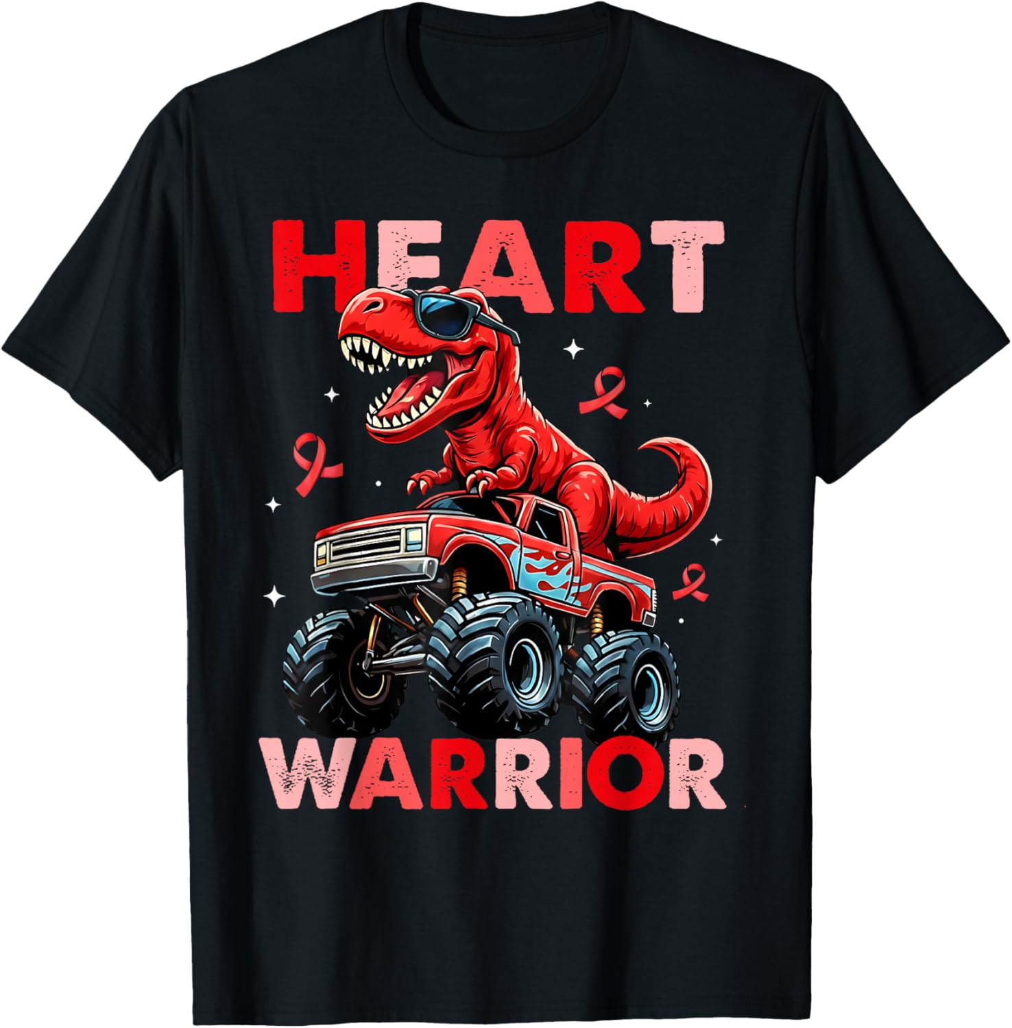 Dino Trex Boys Toddler Heart Warrior Heart Disease Awareness T-Shirt - T-Shirt | Black
