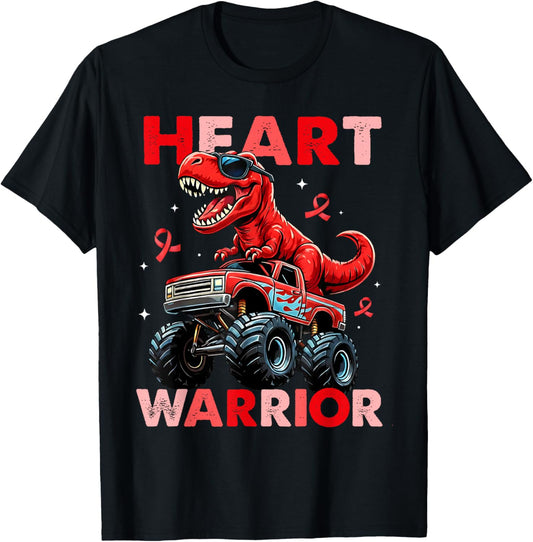 Dino Trex Boys Toddler Heart Warrior Heart Disease Awareness T-Shirt - T-Shirt | Black