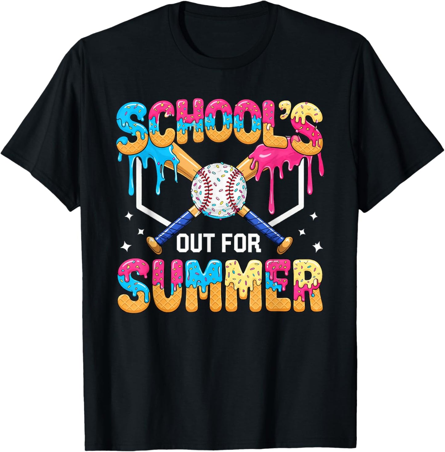Last Day of School School's Out for Summer Baseball Drip T-Shirt - T-Shirt | Black
