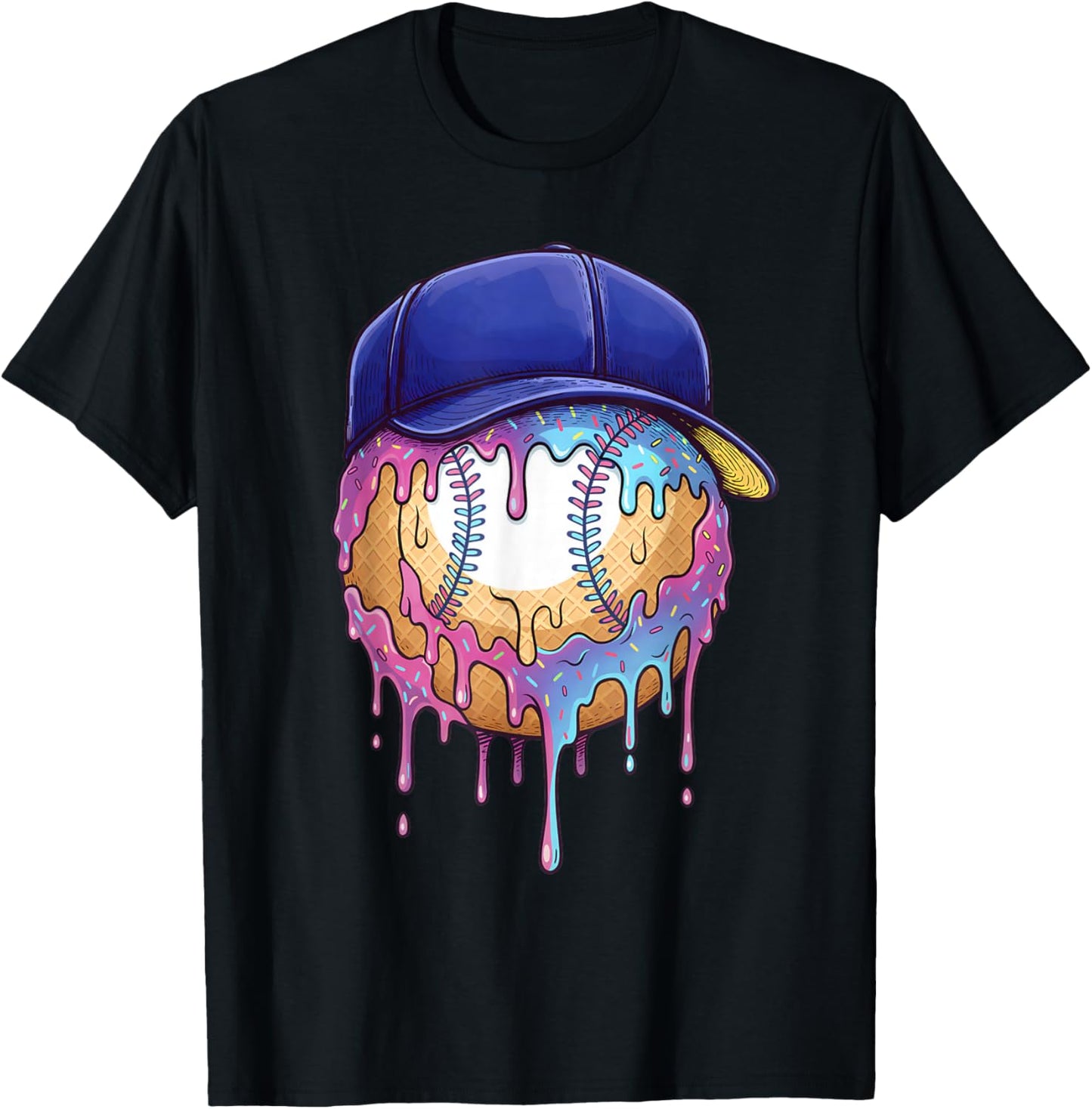 Baseball Drip for Boys Ice Cream Drip Baseball Sport Lover T-Shirt - T-Shirt | Black