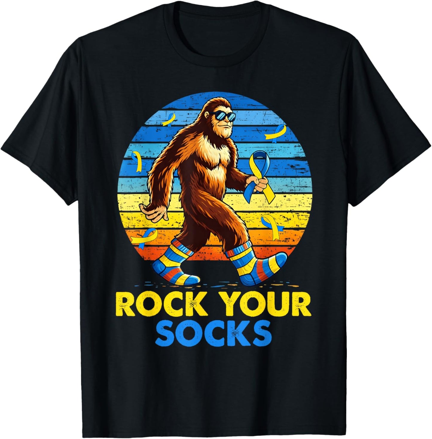 Rock Your Socks Bigfoot Down Syndrome Awareness Boy Girl T-Shirt - T-Shirt | Black