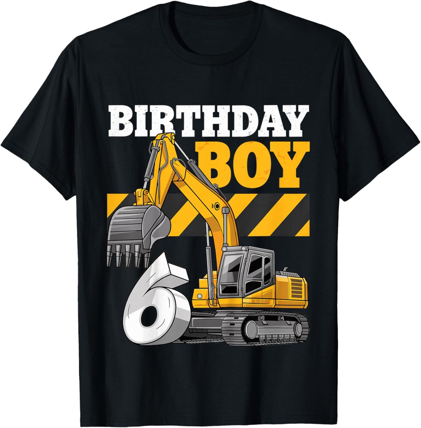 Kids 6 Year Construction Excavator 6nd Birthday Boy T-Shirt - T-Shirt | Black
