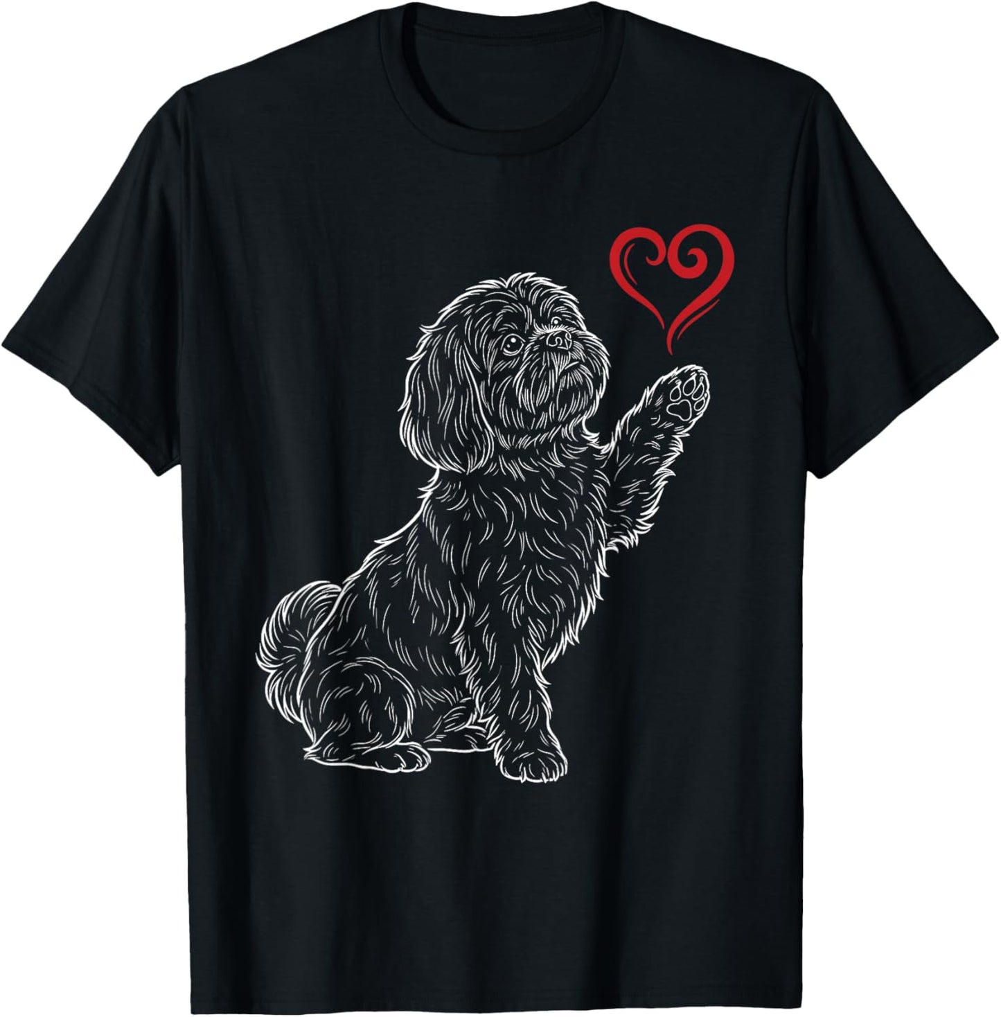 Shih Tzu Lover Dog Art Holding Heart Valentines T-Shirt - T-Shirt | Black